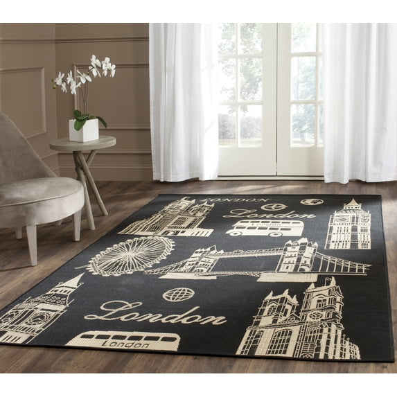 Safavieh Courtyard Gamal Novelty Indoor/Outdoor Area Rug, Black/Beige, 4' x 5'7"