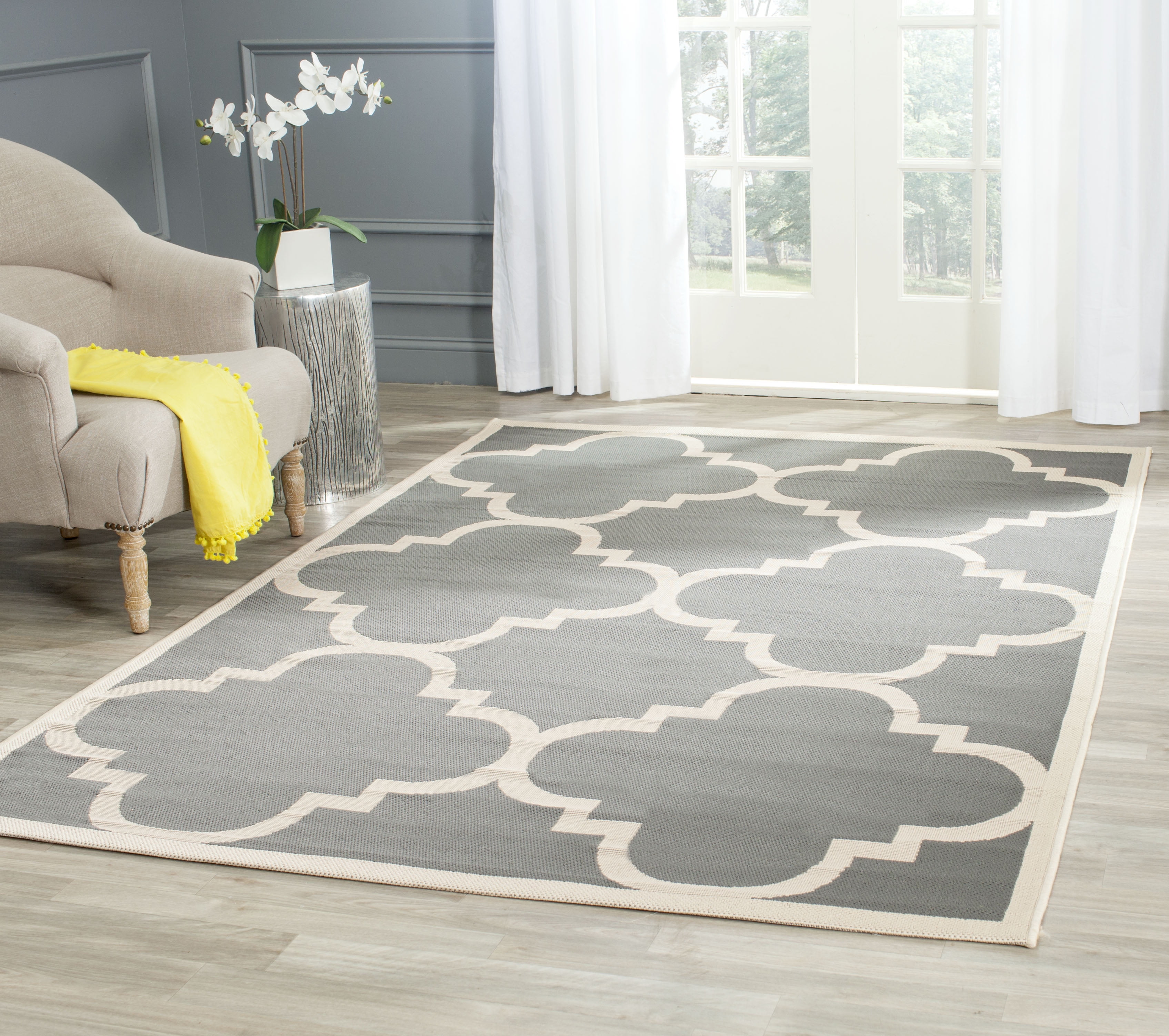 Safavieh Courtyard 5'3" Square Gray Beige Synthetic Indoor/Outdoor Rug