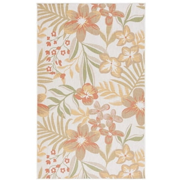 SAFAVIEH Courtyard Gladwin Botanical Indoor/Outdoor Area Rug, Beige/Rust, 9' x 12'