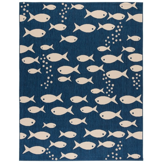 SAFAVIEH Courtyard Trena Fishes Indoor/Outdoor Area Rug, Navy/Beige, 10' x 14'