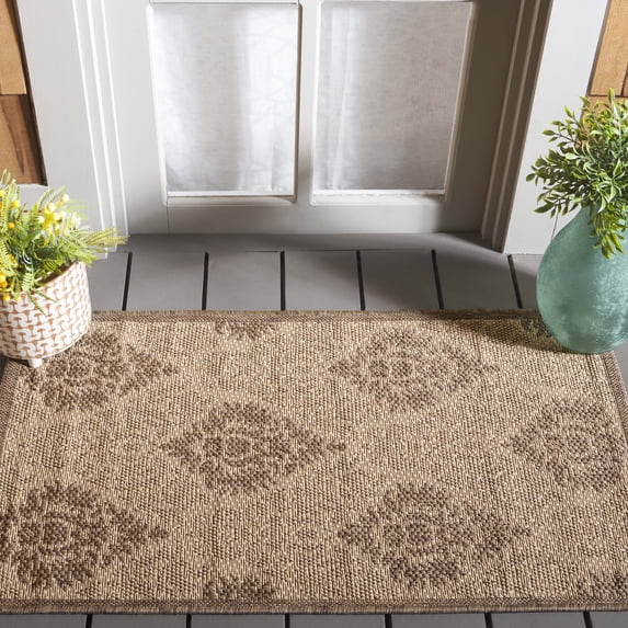 Safavieh Courtyard Jessie Damask Indoor/Outdoor Area Rug, Natural/Brown, 2'7" x 5'