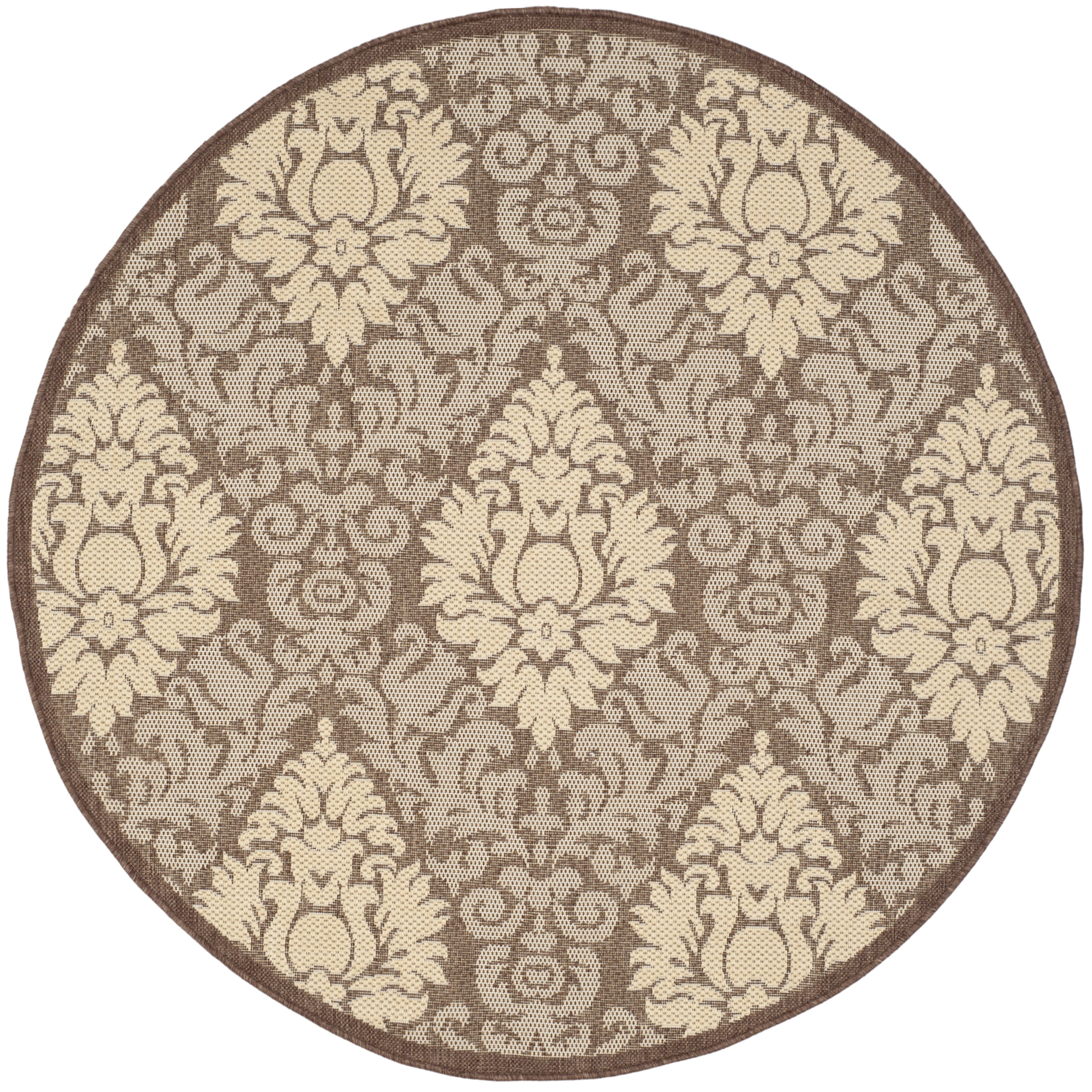 Safavieh Courtyard Jessie Damask Indoor/Outdoor Area Rug, Chocolate/Natural, 5'3" x 5'3" Round