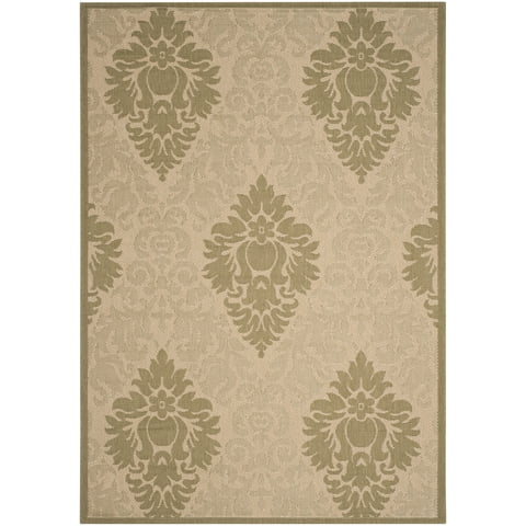 Safavieh Courtyard Jessie Damask Indoor/Outdoor Area Rug, Natural/Olive, 5'3" x 7'7"