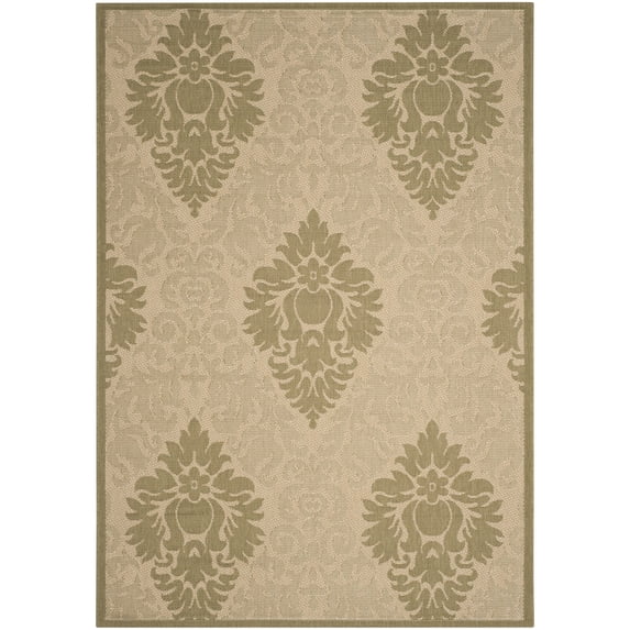Safavieh Courtyard Jessie Damask Indoor/Outdoor Area Rug, Natural/Olive, 5'3" x 7'7"