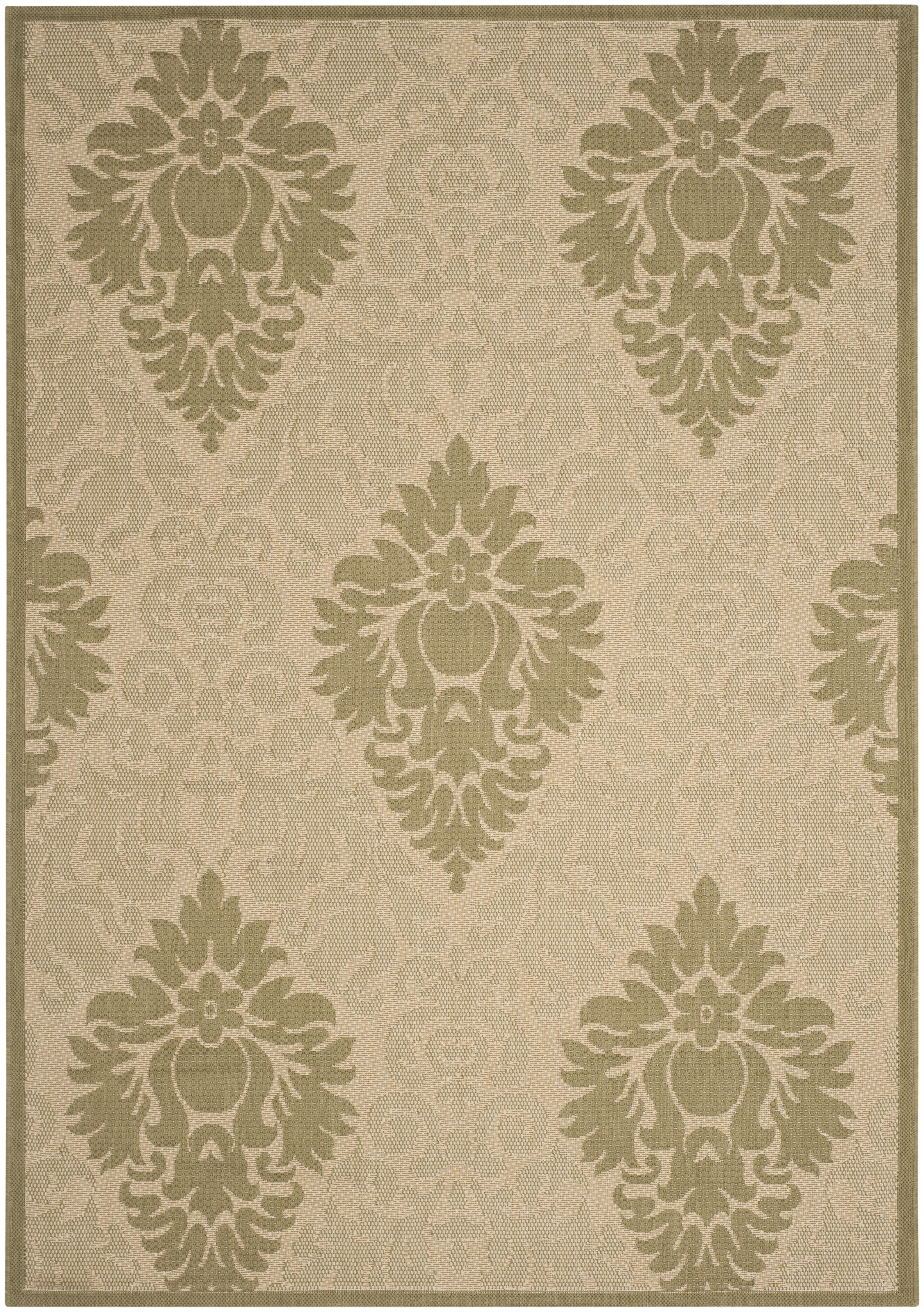 Safavieh Courtyard Jessie Damask Indoor/Outdoor Area Rug, Natural/Olive, 5'3" x 7'7"