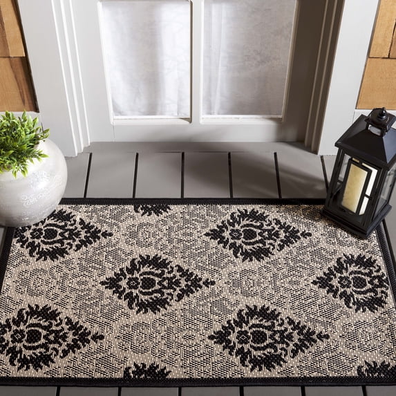 Safavieh Courtyard Jessie Damask Indoor/Outdoor Area Rug, Sand/Black, 5'3" x 7'7"