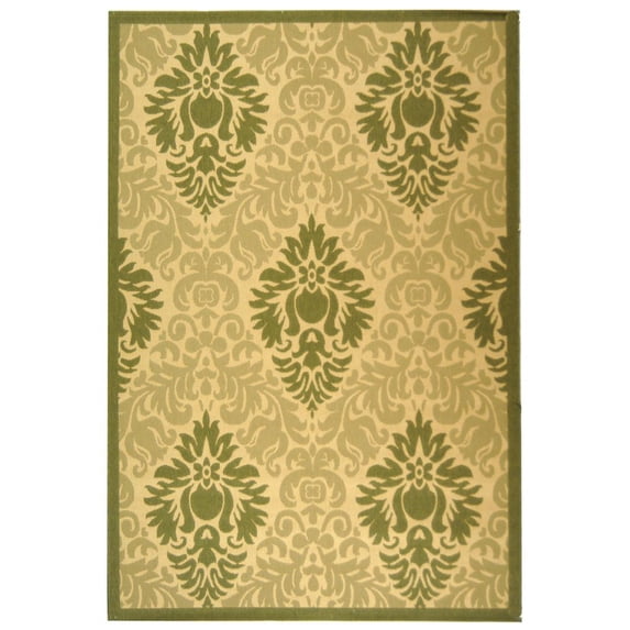 Safavieh Courtyard Jessie Damask Indoor/Outdoor Area Rug, Natural/Olive, 6'7" x 9'6"