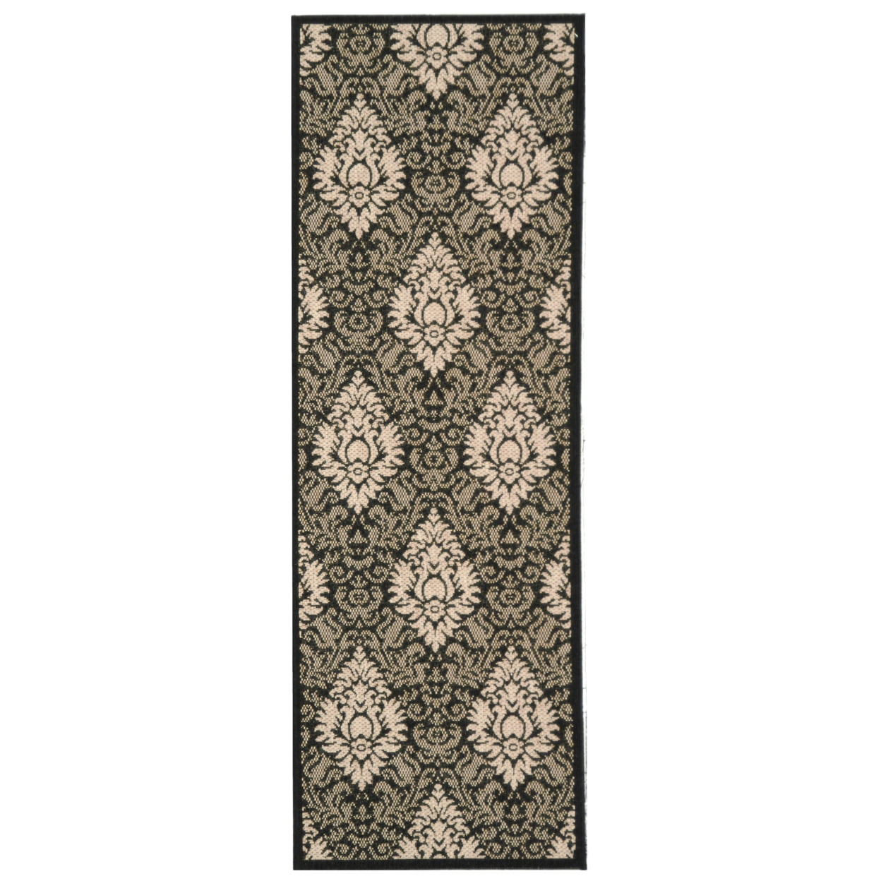 Black and Sand Damask Indoor/Outdoor Area Rug