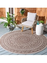 Safavieh Courtyard Josiah Floral Medallion Indoor/Outdoor Area Rug, Light Beige/Light Brown, 7'10" x 7'10" Round