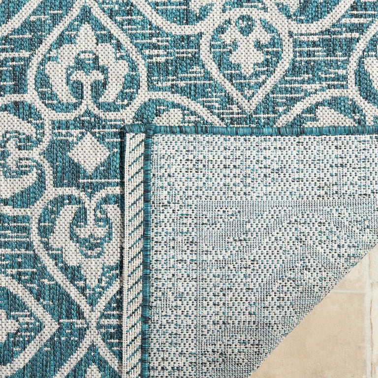 7' x 9' Blue and Gray Damask Indoor Outdoor Area Rug 7' x 9' Blue and Gray Damask Indoor Outdoor Area Rug