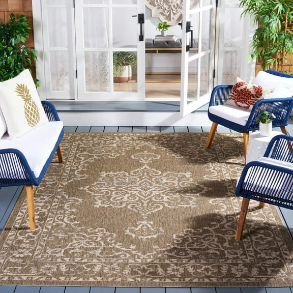 SAFAVIEH Courtyard Clodagh Medallion Indoor/Outdoor Area Rug, Brown/Beige, 6'7" x 9'6"