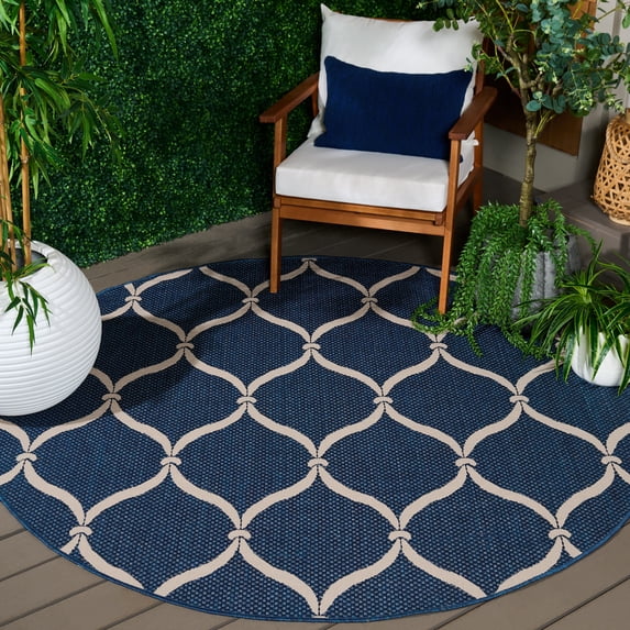 Safavieh Courtyard Linnet Geometric Indoor/Outdoor Area Rug, Navy/Beige, 6'7" x 6'7" Round