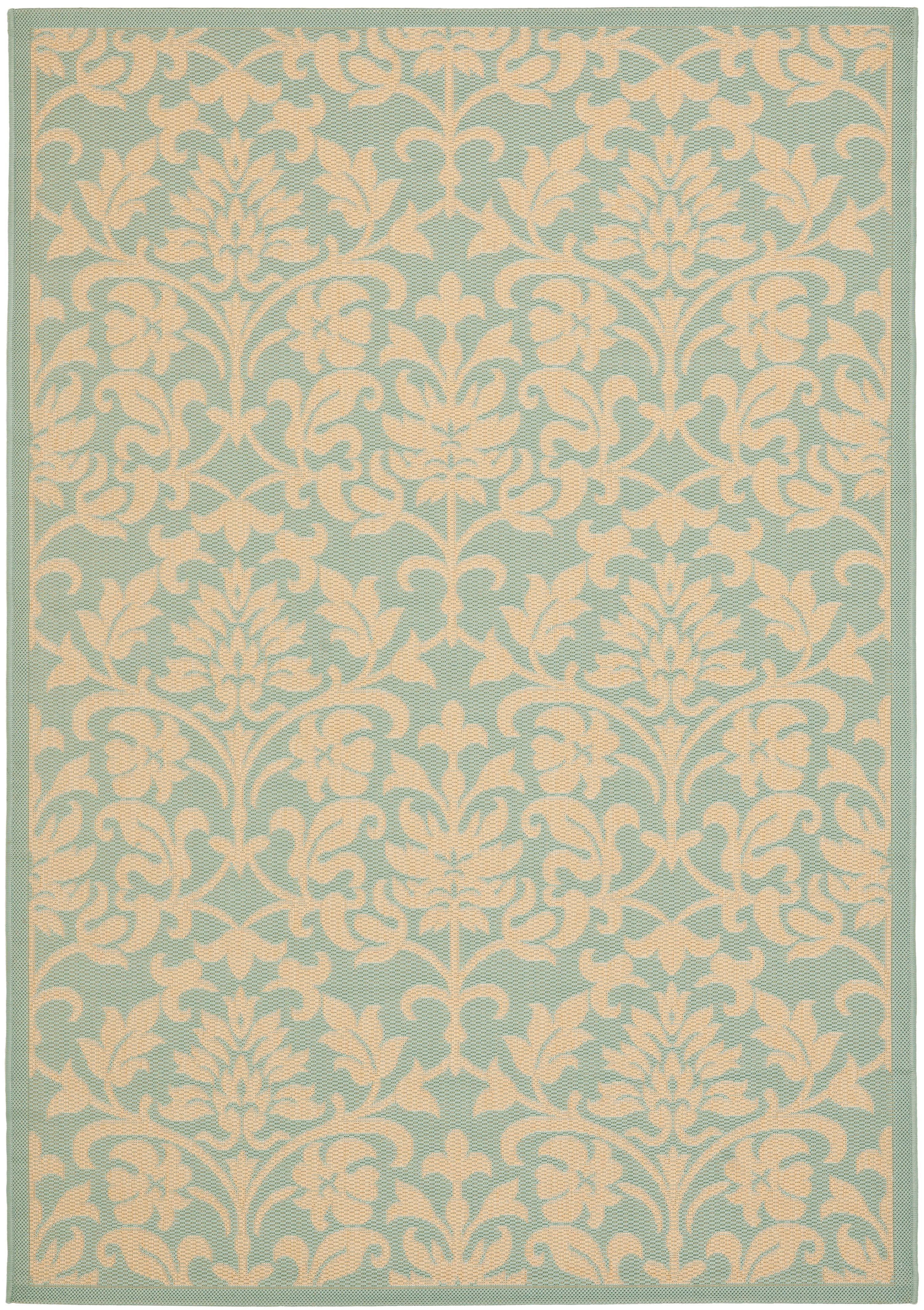 Aqua Cream Courtyard 79" Easy-Care Synthetic Area Rug