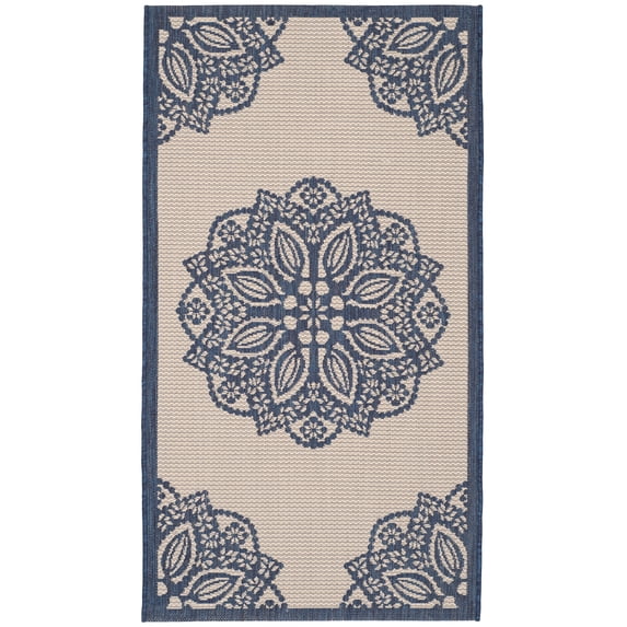 Safavieh Courtyard Millicent Medallion Indoor/Outdoor Area Rug, Beige/Navy, 2'7" x 5'