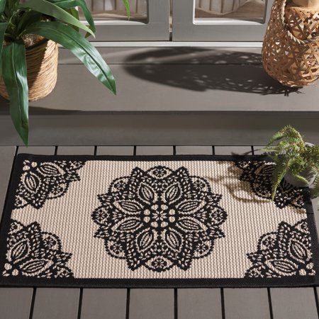 Safavieh Courtyard Millicent Medallion Indoor/Outdoor Area Rug, Beige/Black, 2' x 3'7"