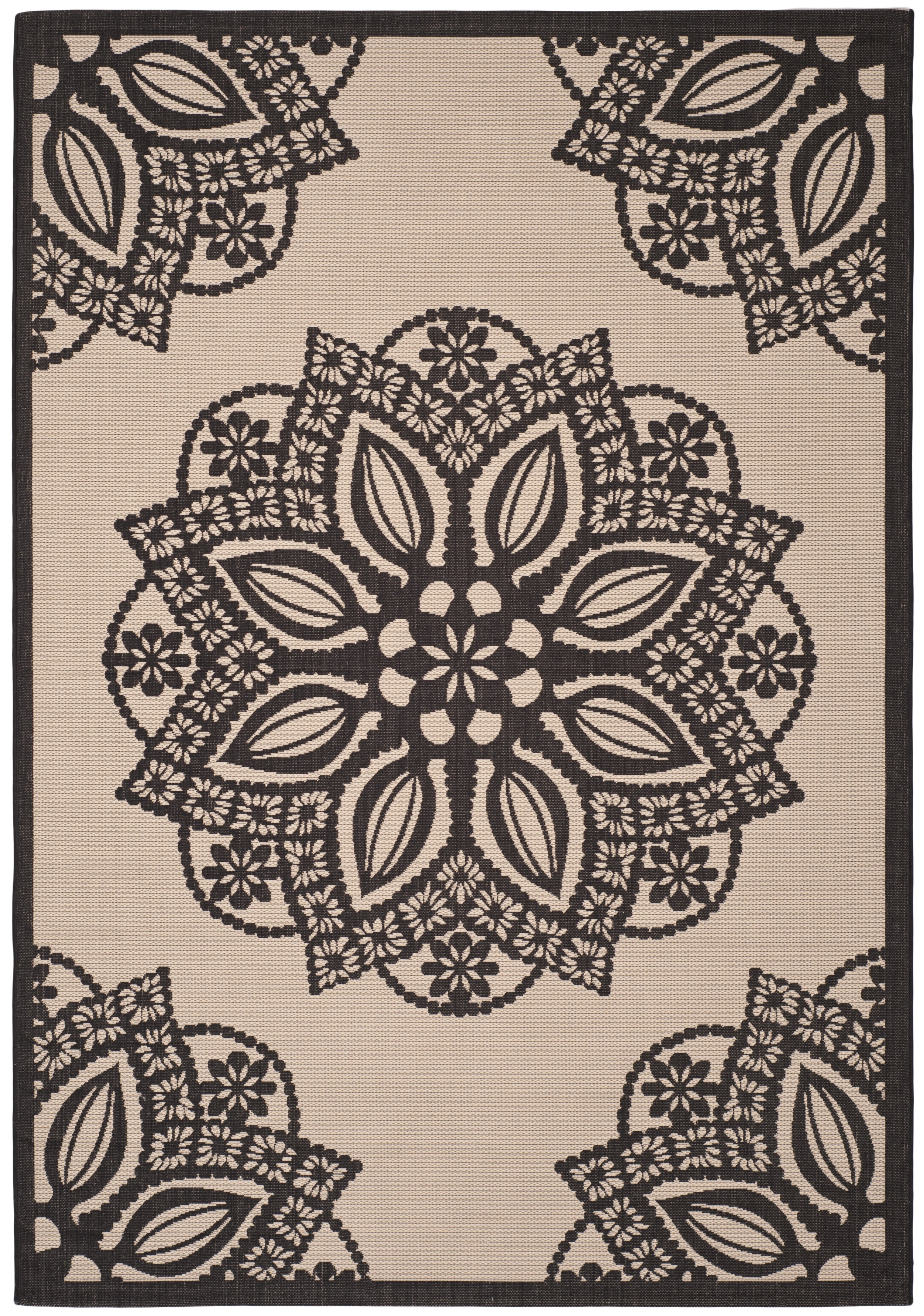 Safavieh Courtyard Millicent Medallion Indoor/Outdoor Area Rug, Beige/Black, 4' x 5'7"