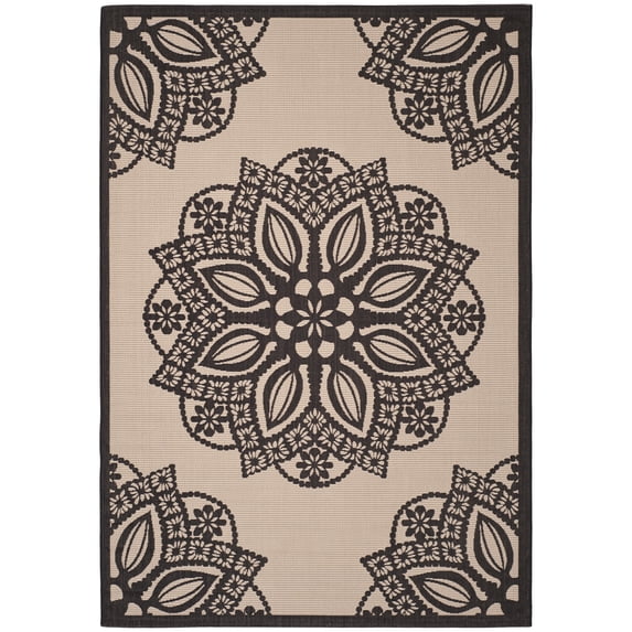 Safavieh Courtyard Millicent Medallion Indoor/Outdoor Area Rug, Beige/Black, 4' x 5'7"