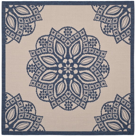 Safavieh Courtyard Millicent Medallion Indoor/Outdoor Area Rug, Beige/Navy, 6'7" x 6'7" Square