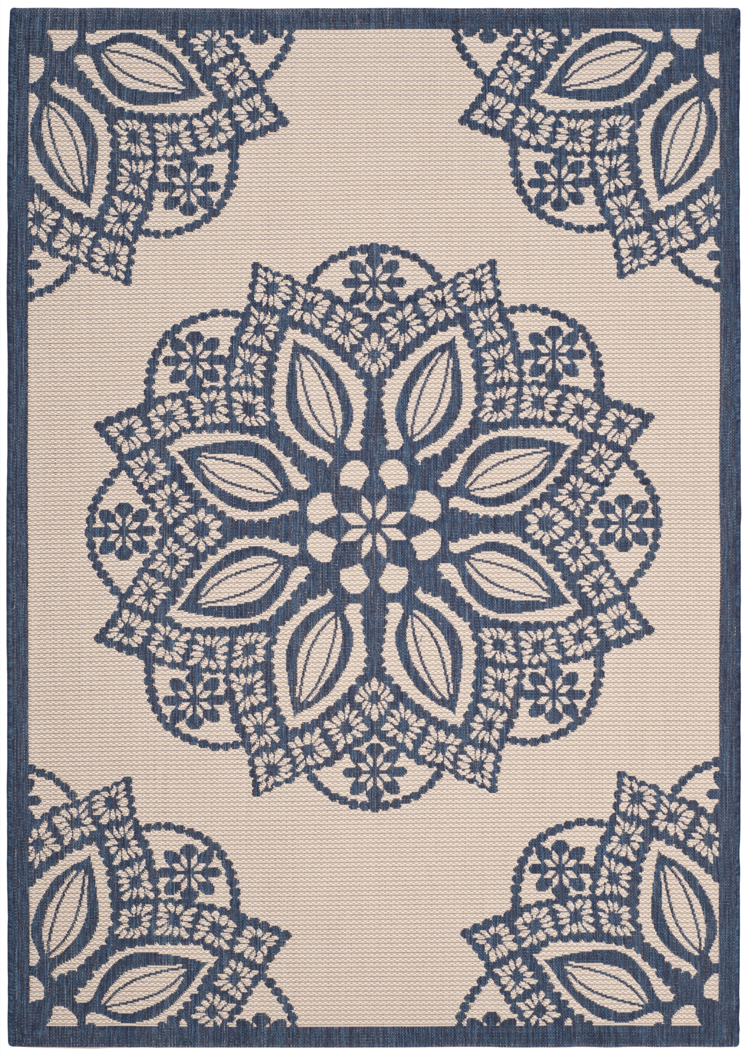Safavieh Courtyard Millicent Medallion Indoor/Outdoor Area Rug, Beige/Navy, 6'7" x 9'6"