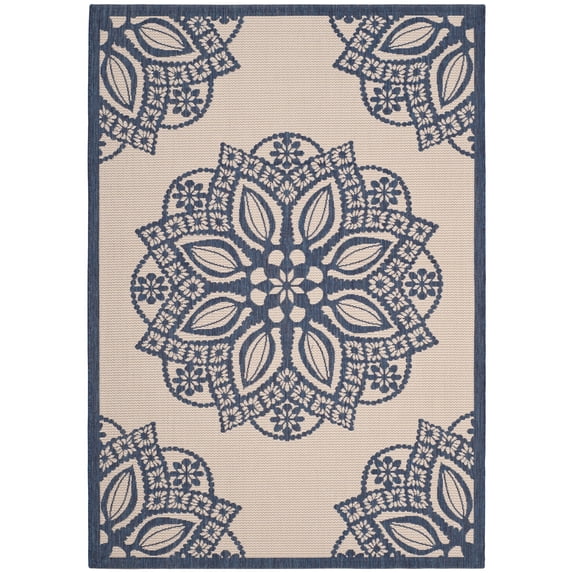 Safavieh Courtyard Millicent Medallion Indoor/Outdoor Area Rug, Beige/Navy, 6'7" x 9'6"