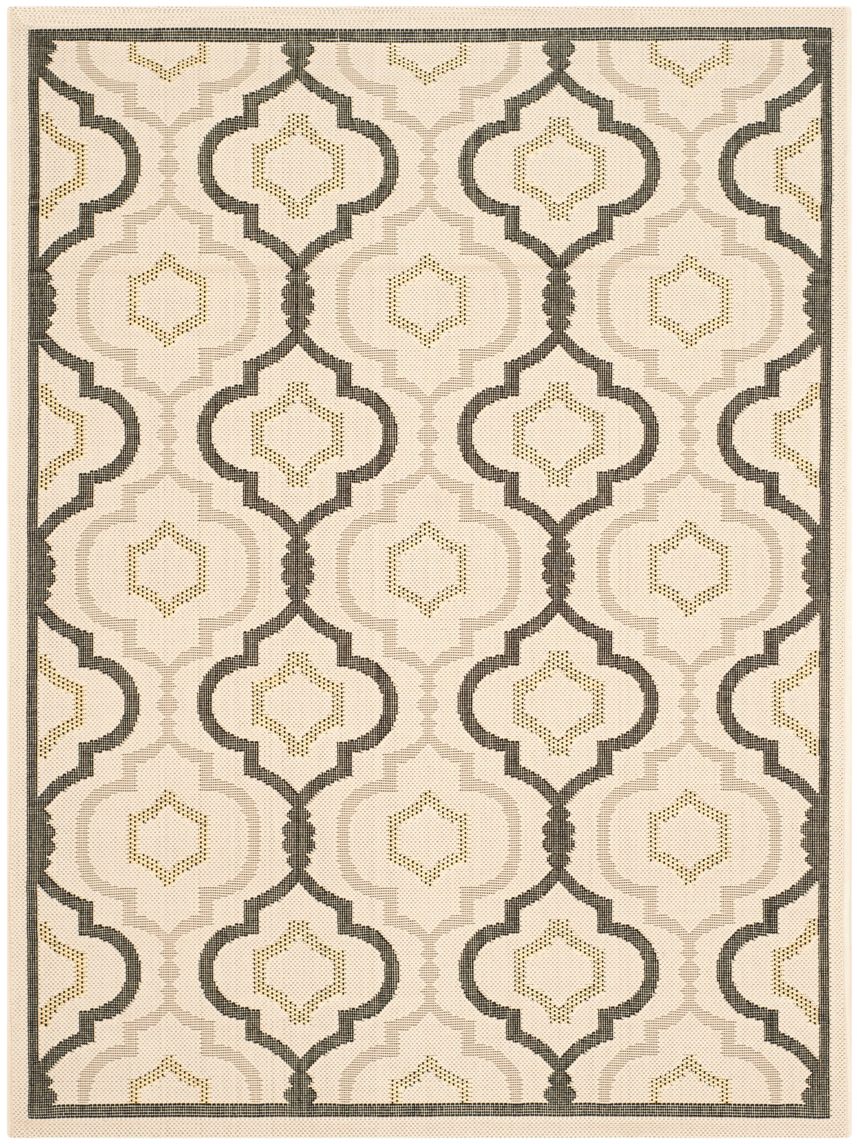 Elegant Mosaic 31'' Round Beige & Black Synthetic Indoor/Outdoor Rug