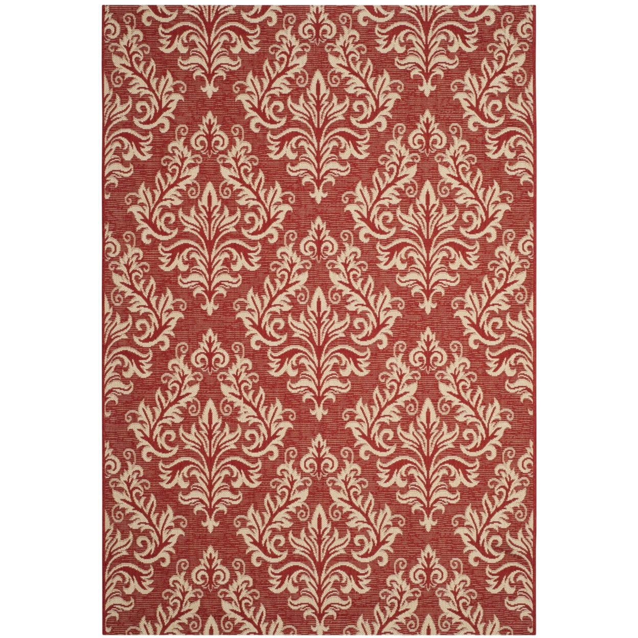 Red Rectangular Synthetic Stain-Resistant Damask Area Rug