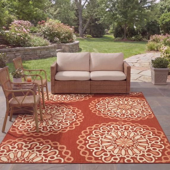 Safavieh Courtyard Summer Geometric Indoor/Outdoor Area Rug, Red/Beige, 8' x 10'