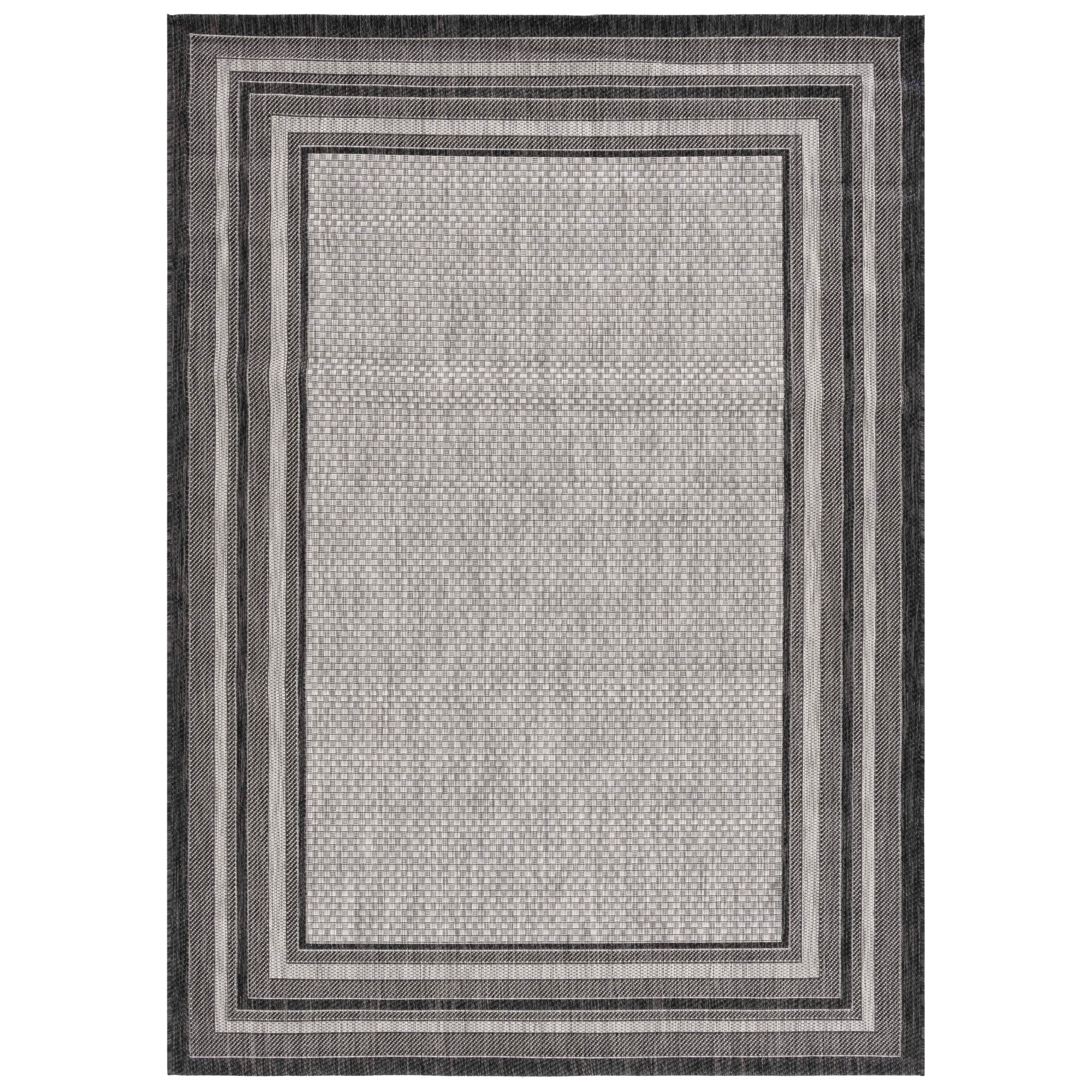 Reversible Easy-Care Synthetic 4' Square Rug in Light Grey/Black