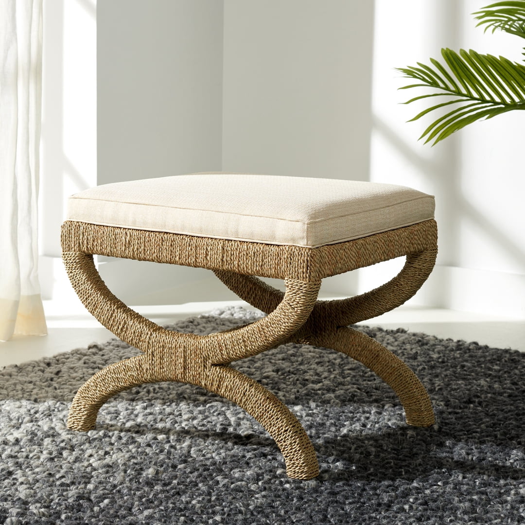 Safavieh Couture Aikan Woven Seagrass Ottoman, Natural/Beige