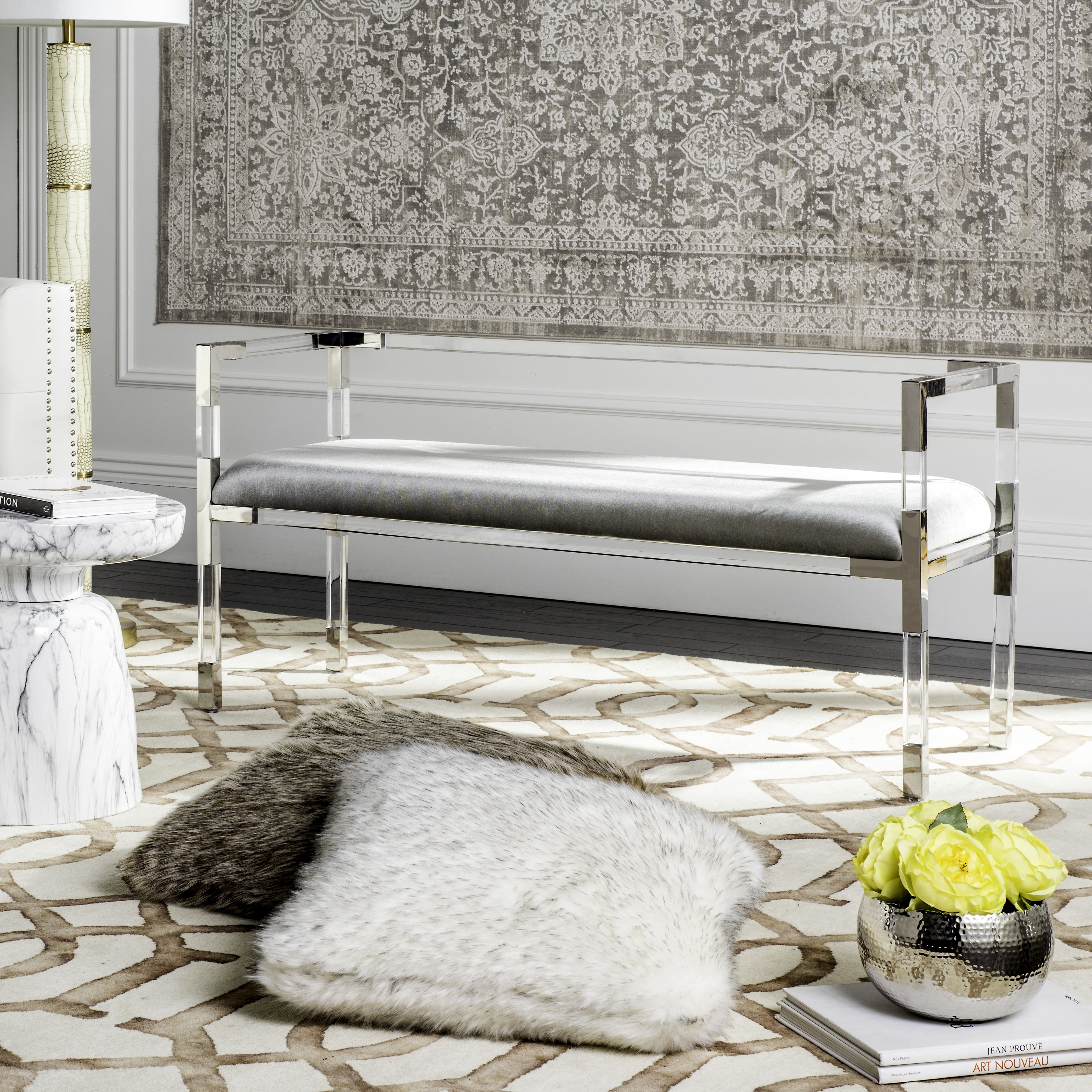 Safavieh Couture Anastasia Modern Glam Upholstered Acrylic Bench