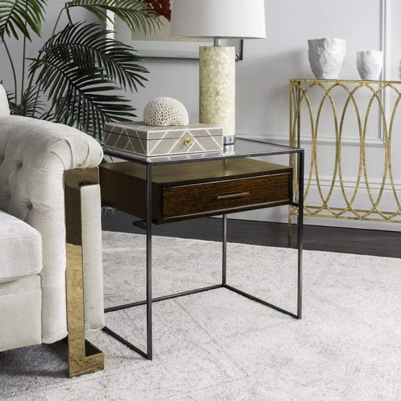 Safavieh Couture Caelan Contemporary Mdf and Veneer End Table, Dark Brown