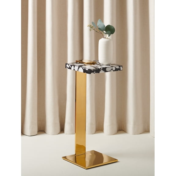Safavieh Couture Mars Glam Terrazzo and Metal End Table, Brass/Black