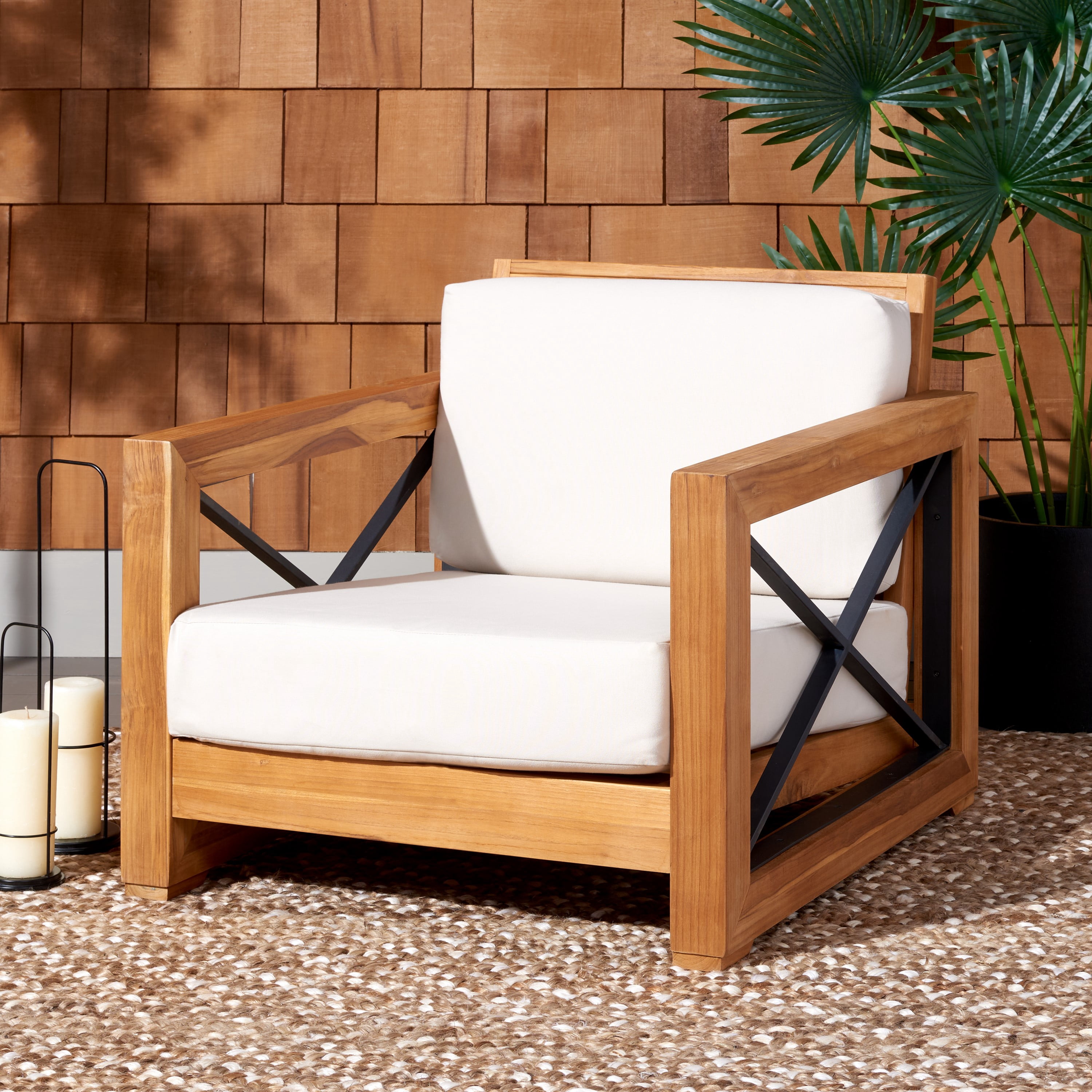 Safavieh Couture Curacao Modern Brazilian Teak Wood Club Chair, Natural/Beige