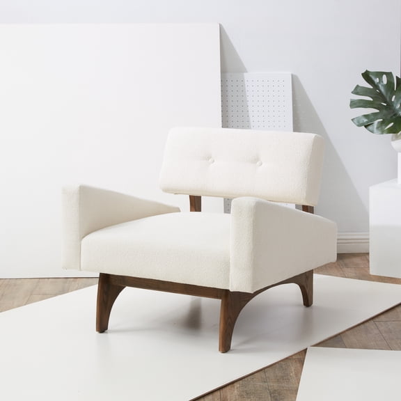 Safavieh Couture Davidson Scandinavian Faux Lamb Wool Accent Chair, Ivory/Dark Brown