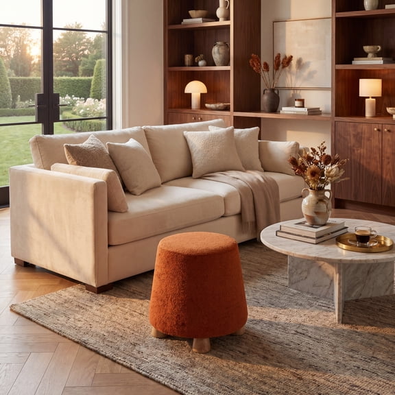 Safavieh Couture Denison Modern Chenille Ottoman, Rust/Natural