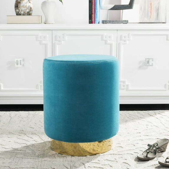 Safavieh Couture Elsworth Modern Glam Velvet Ottoman with Brass Base