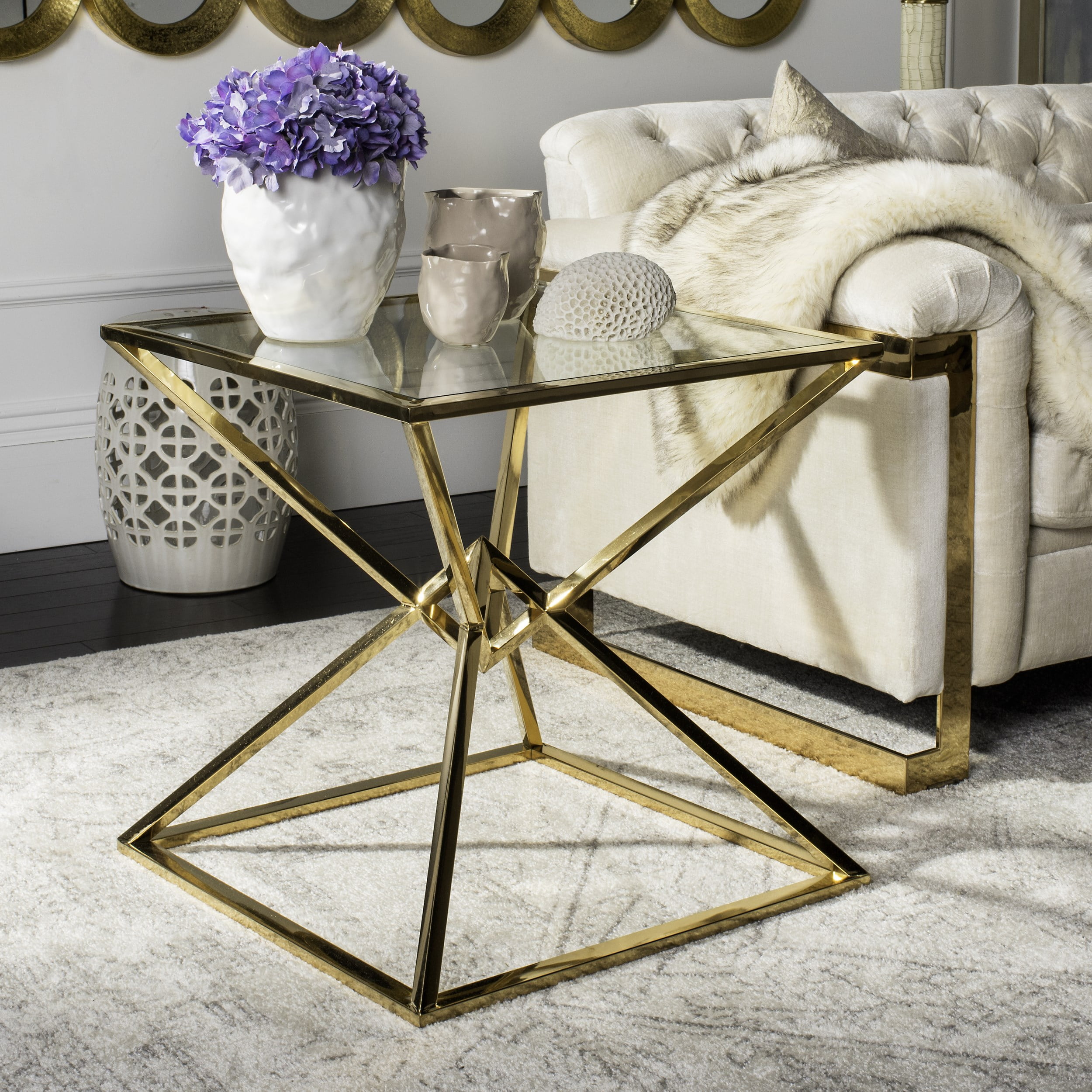 Safavieh Couture Fiorella Triangular Pyramid Glass Top End Table