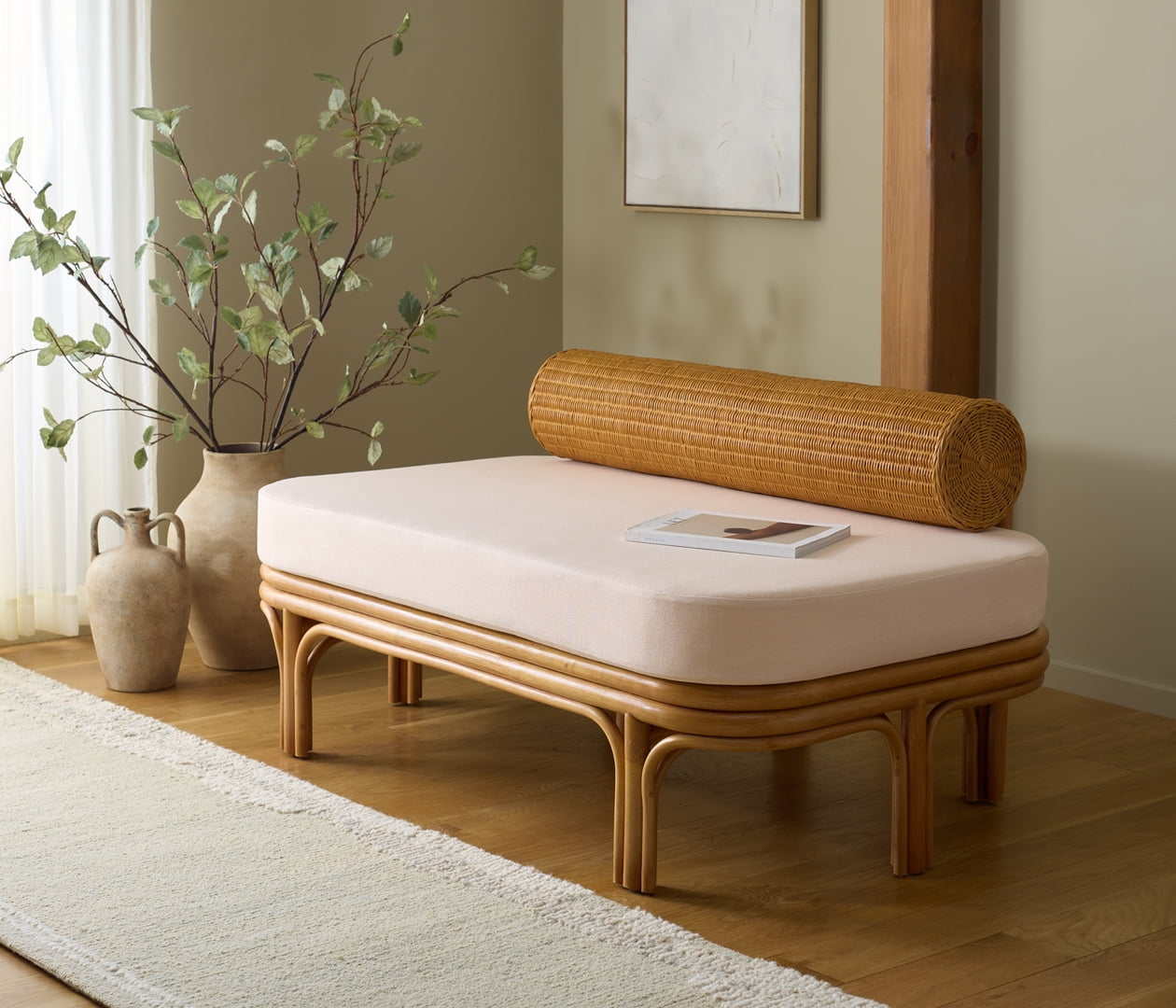 Safavieh Couture Fowley Rattan Upholstered Bench, Natural