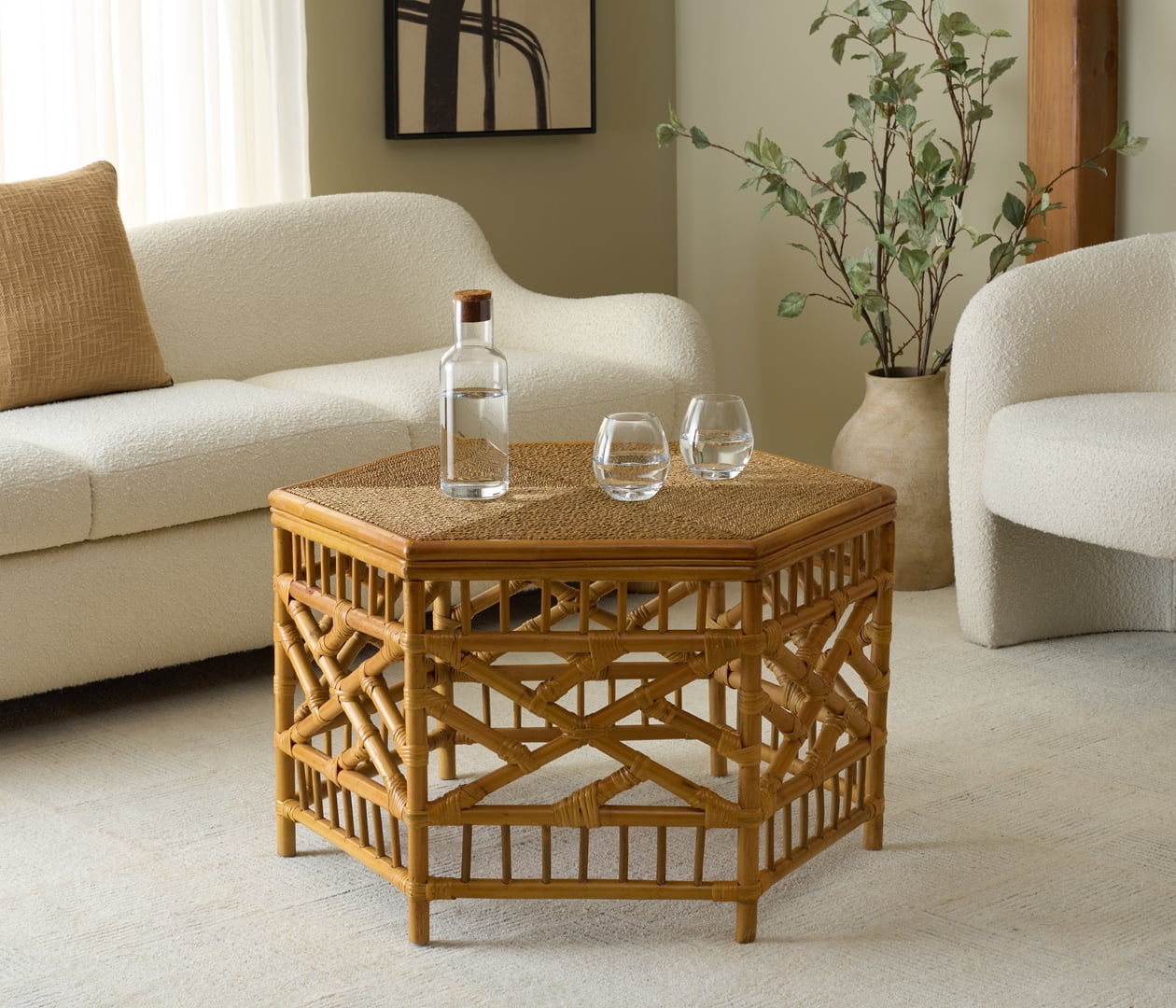 Safavieh Couture Frederica Rattan Pole And Seagrass Coffee Table, Natural