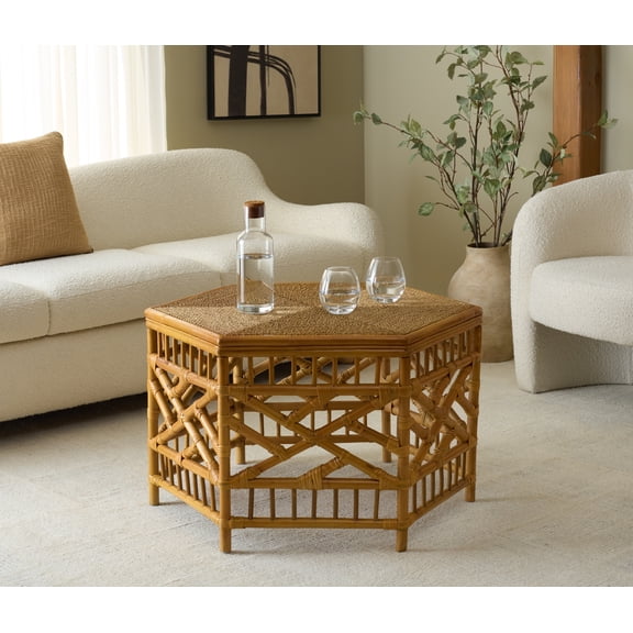 Safavieh Couture Frederica Rattan Pole And Seagrass Coffee Table, Natural