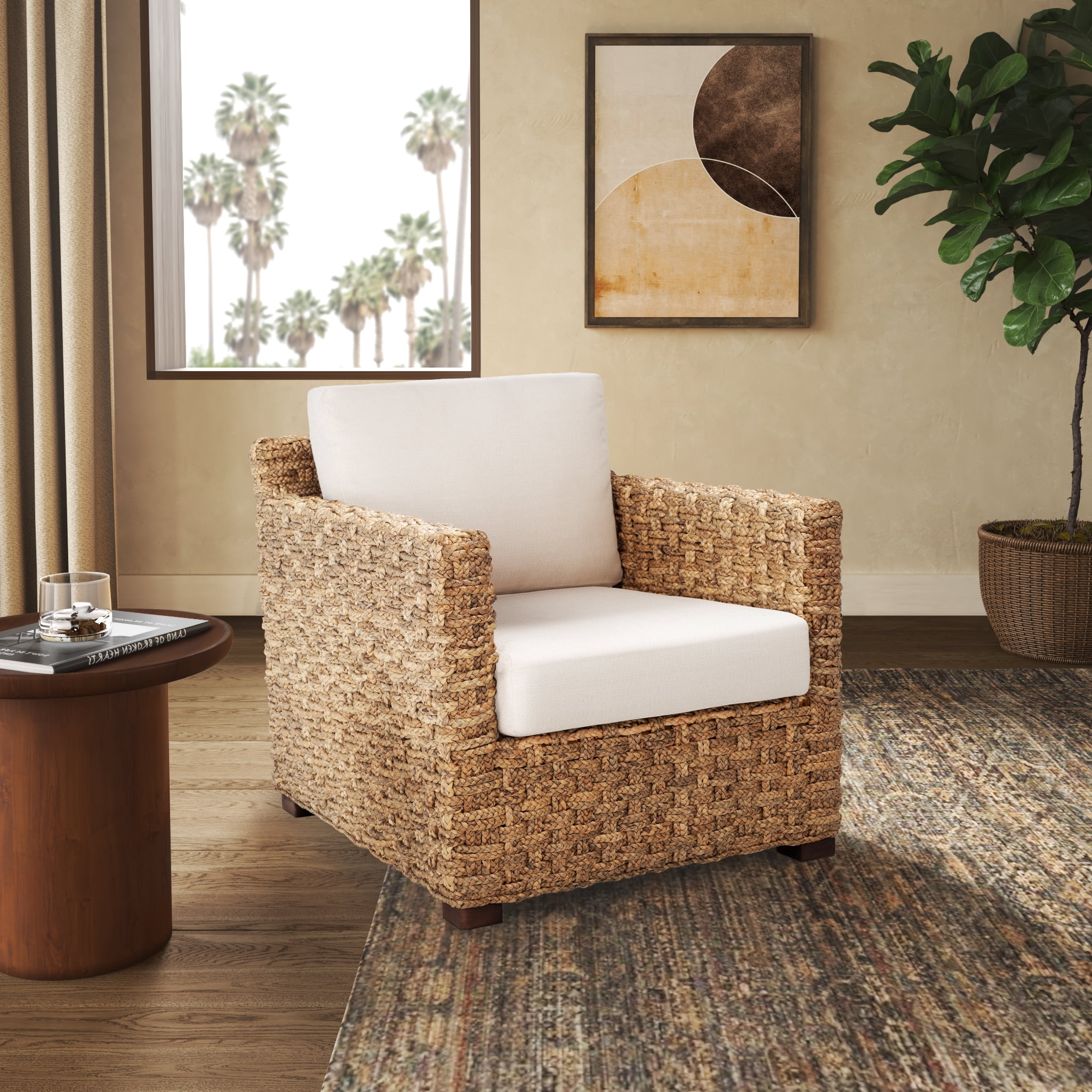 Safavieh Couture Gregory Water Hyacinth Mid-Century Accent Chair, Natural/Beige