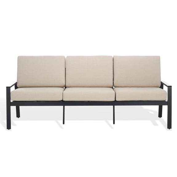 Safavieh Couture Guam Aluminum Outdoor Sofa, Black/Beige