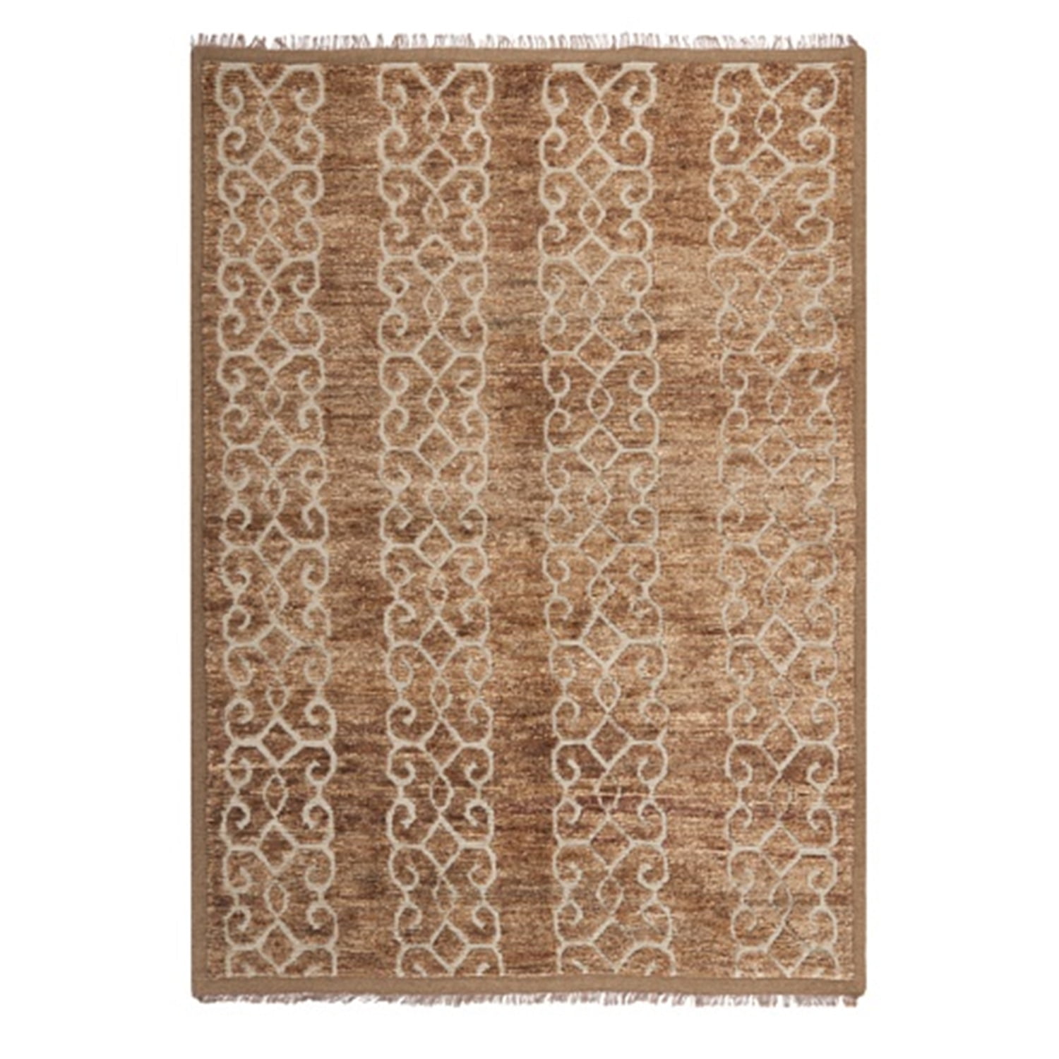 Brown Hand-Knotted Wool and Silk Geometric Rug 2' x 3'