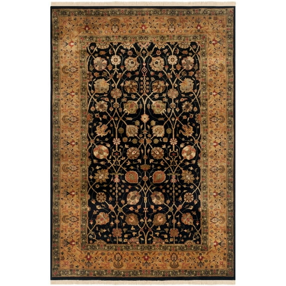 Safavieh Couture Hand-knotted Ganges River Charissa Traditional Oriental Wool Rug with Fringe Black/Gold 8' x 10' 8' x 10' Indoor Living Room,