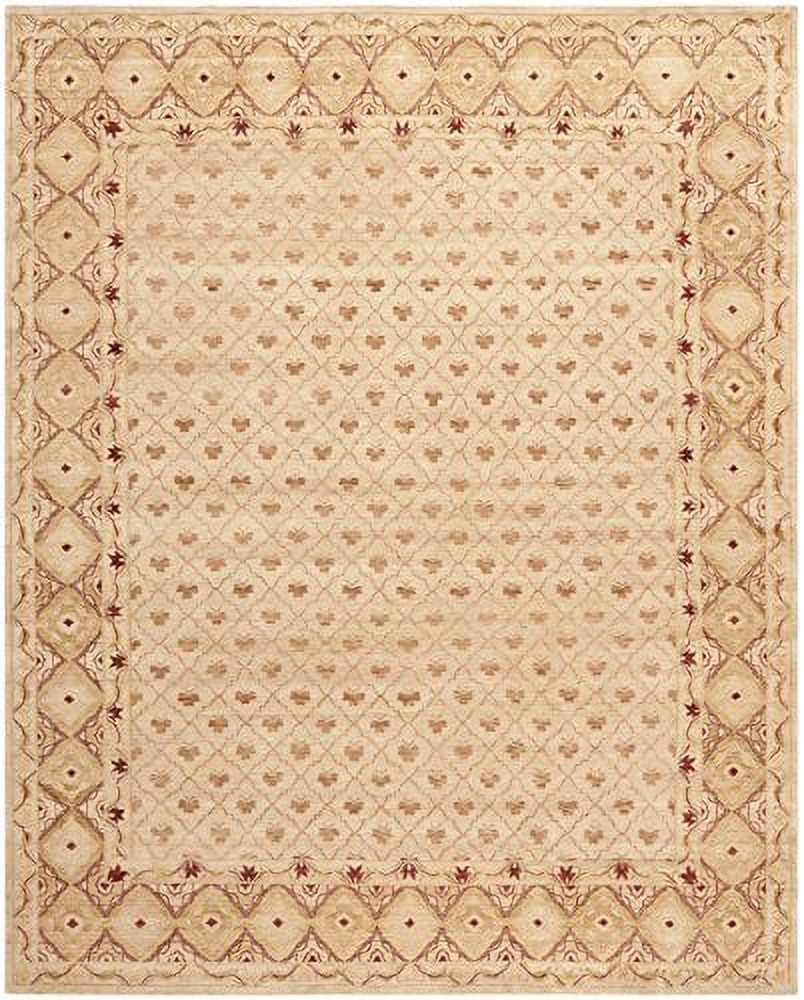 Ivory and Red Hand-knotted Wool 6' x 9' Traditional Rug