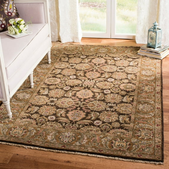 Safavieh Couture Hand-knotted Old World Polona Traditional Oriental Wool Rug with Fringe Dark Brown/Gold 6' x 9' 6' x 9' Indoor Living Room, Bedroom,