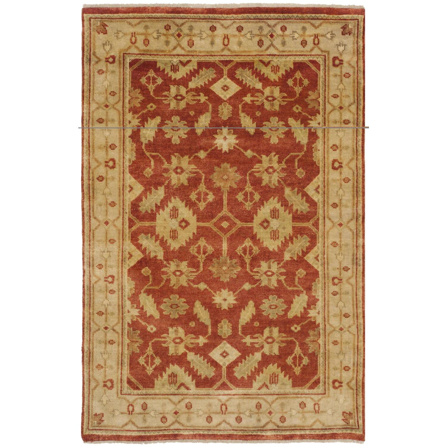 Hand-Knotted Red Wool Rectangular Rug 4' x 6'