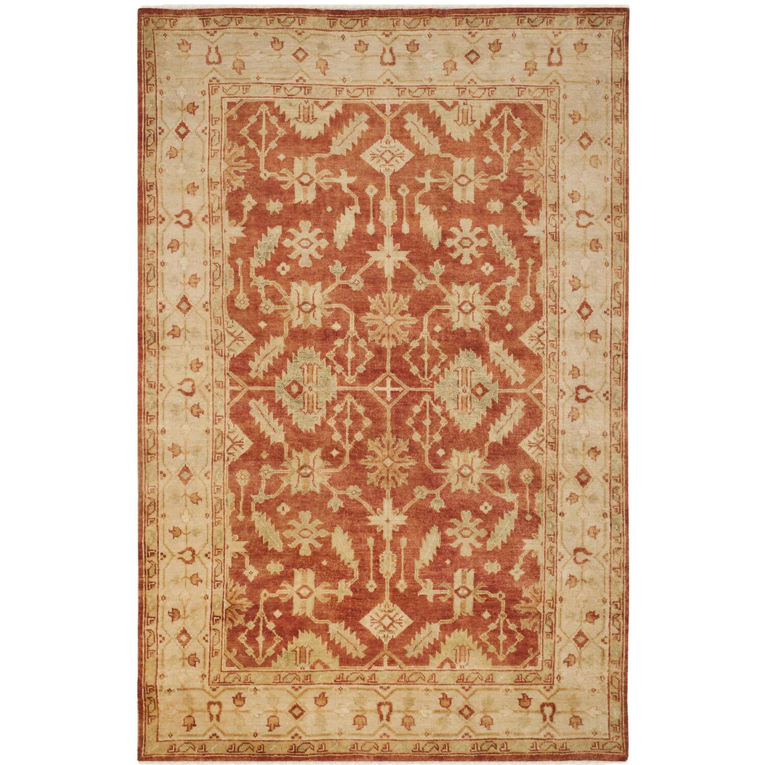 Hand-Knotted Red and Ivory Wool Traditional 6' x 9' Rug