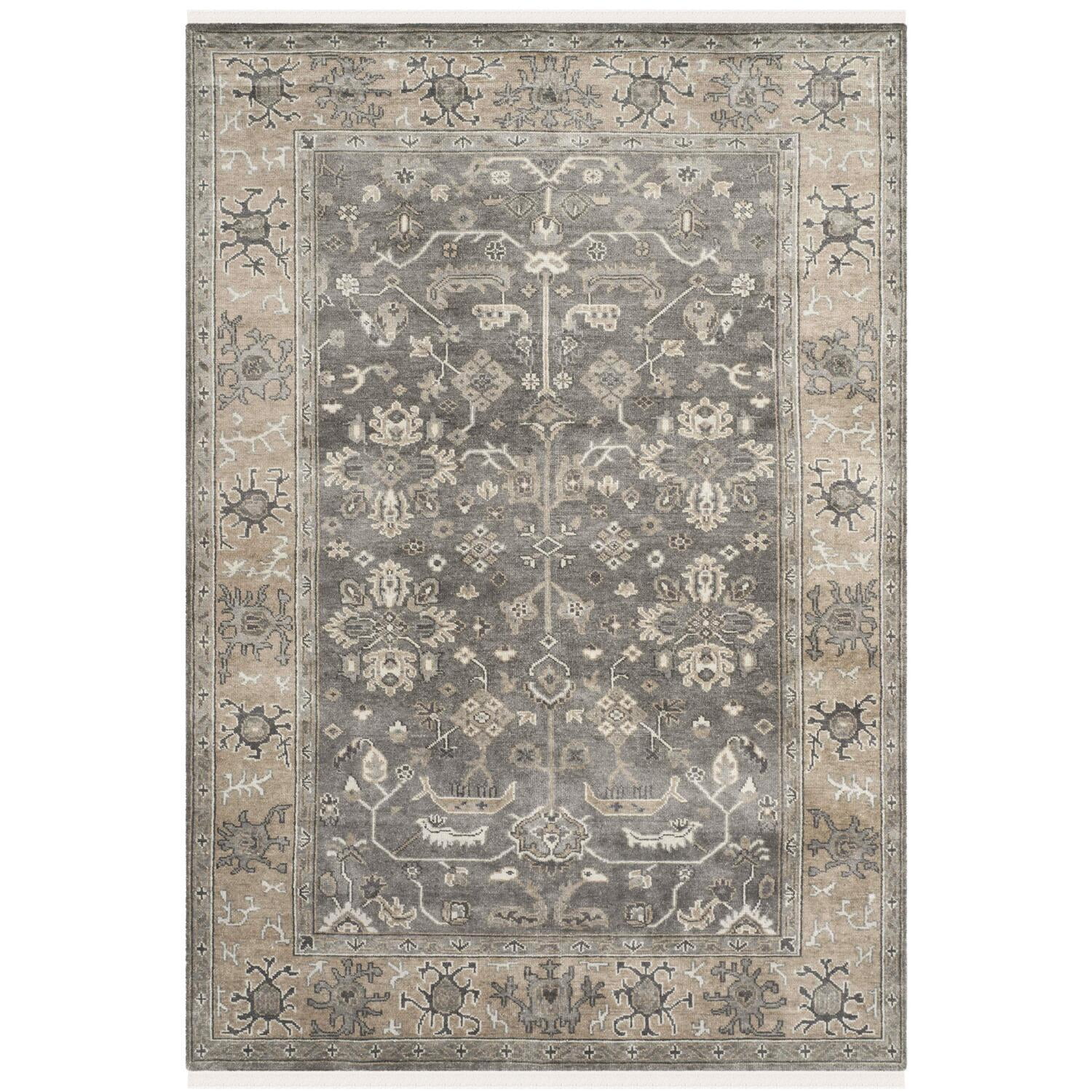 Hand-Knotted Charcoal and Sandstone Wool 6' x 9' Rug