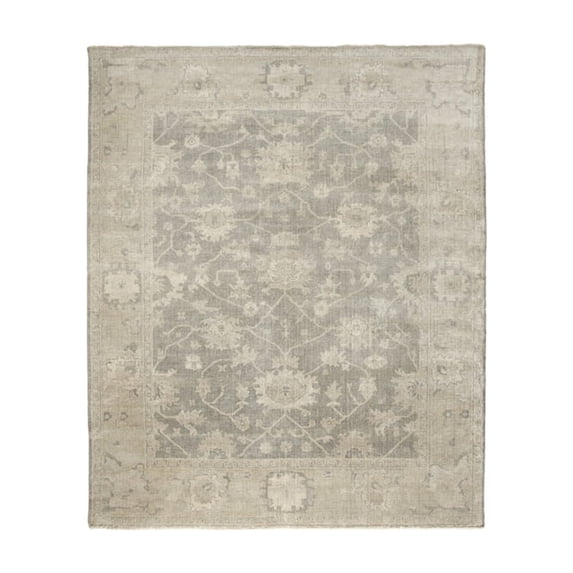 Safavieh Couture Hand-knotted Oushak Mersiha Traditional Oriental Wool Rug with Fringe Light Grey/Beige 8' x 10' Fringe, Handmade 8' x 10' Indoor
